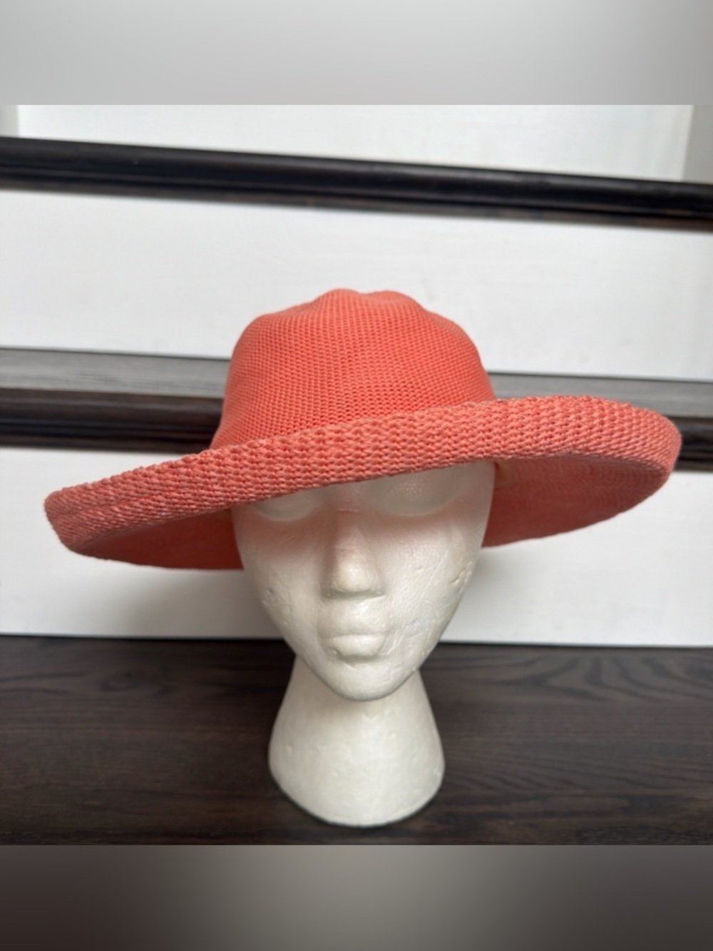 Wallaroo Victoria Wide Brim Knit Sun Hat Coral Lightweight Adjustable Packable
